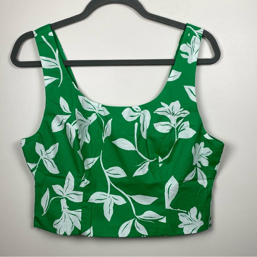 NWT J. Crew Cotton Green Floral Crop Tank Top size 12